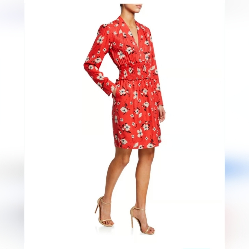 Rebecca Taylor Daniella Floral Silk Blend Smocked Waist‎ Dress Size 4